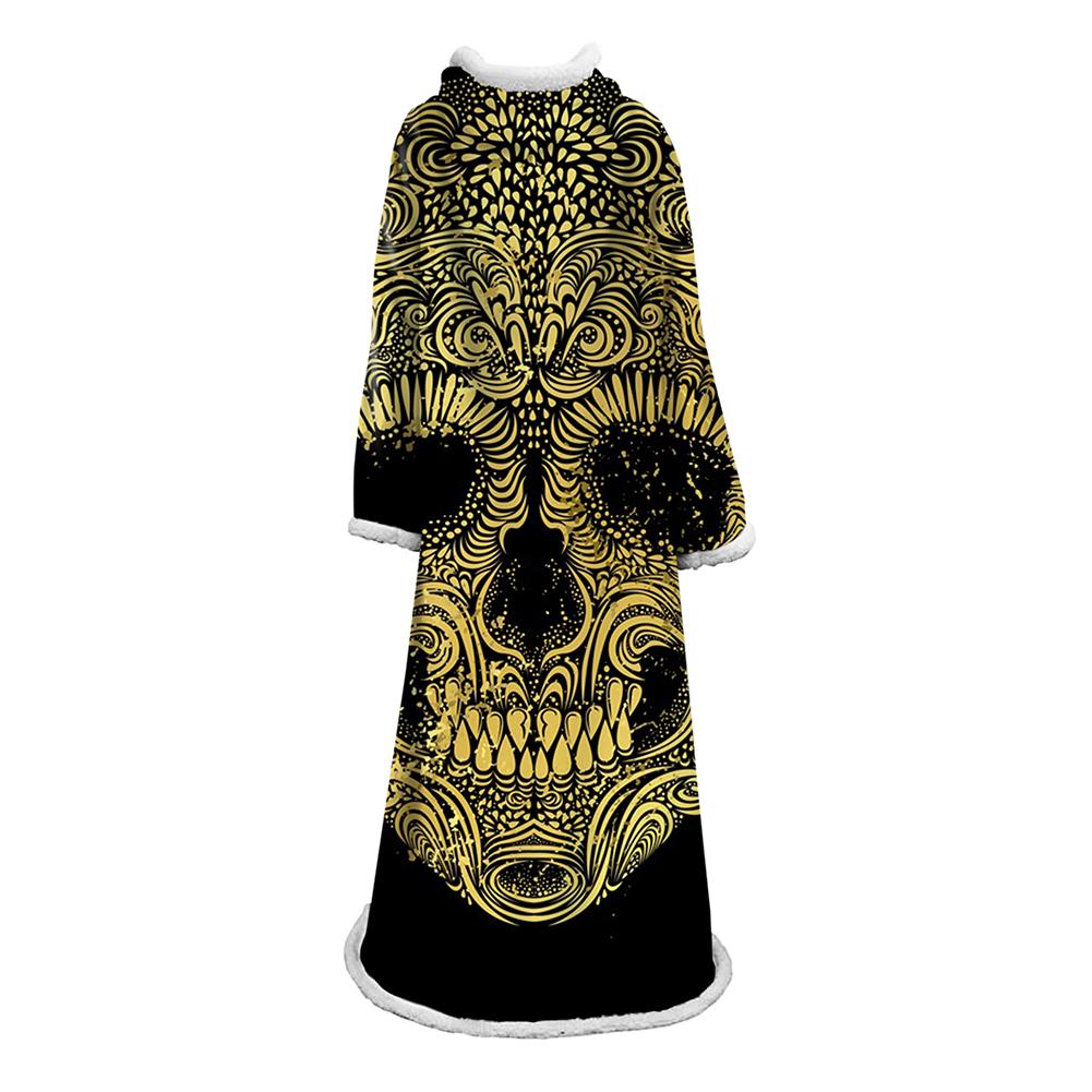 3D Digital Printed Skull Blanket With Sleeves-Horror Blanket Robe