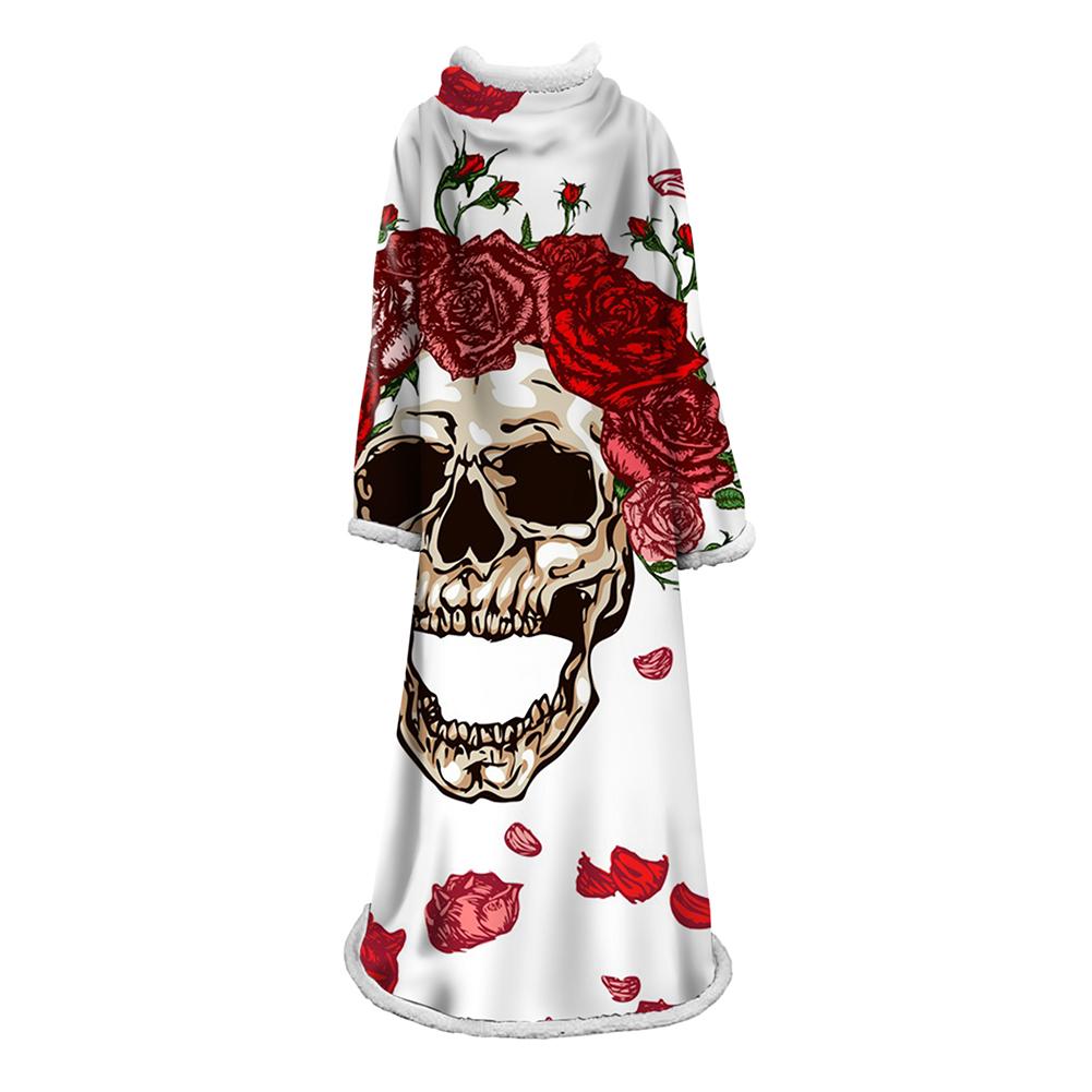 3D Digital Printed Skull Blanket With Sleeves-Horror Blanket Robe