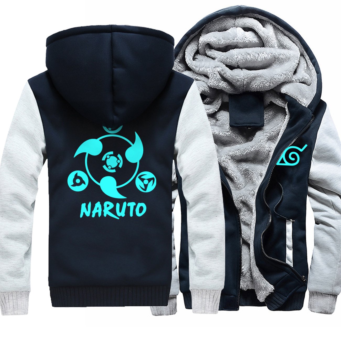 Naruto Jackets - Solid Color Naruto Anime Series Naruto Sign Blue Fleece Jacket