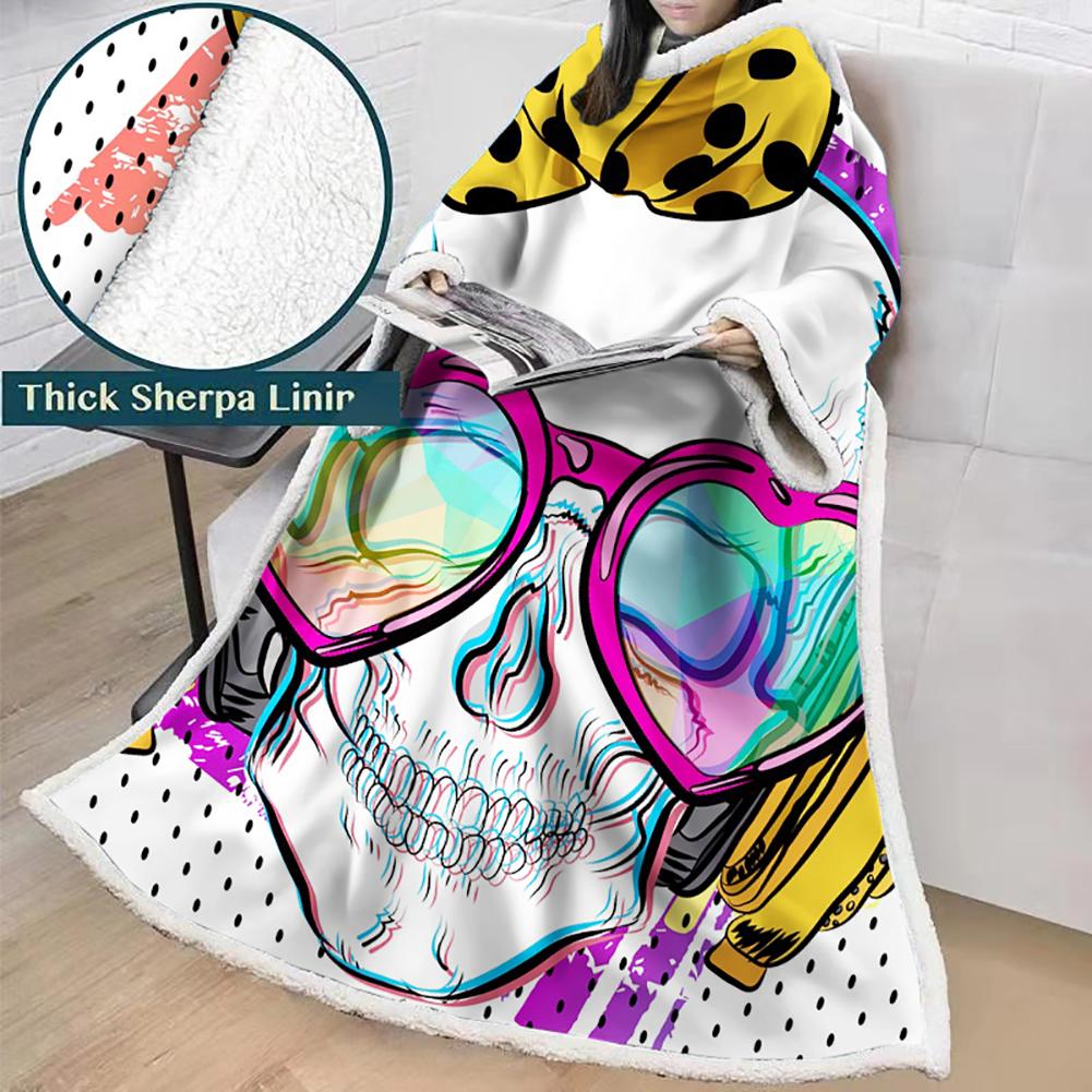 3D Digital Printed Skull Blanket With Sleeves-Horror Blanket Robe