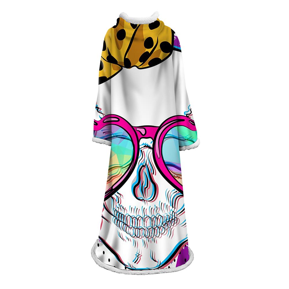 3D Digital Printed Skull Blanket With Sleeves-Horror Blanket Robe