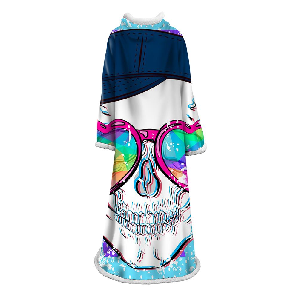3D Digital Printed Skull Blanket With Sleeves-Horror Blanket Robe