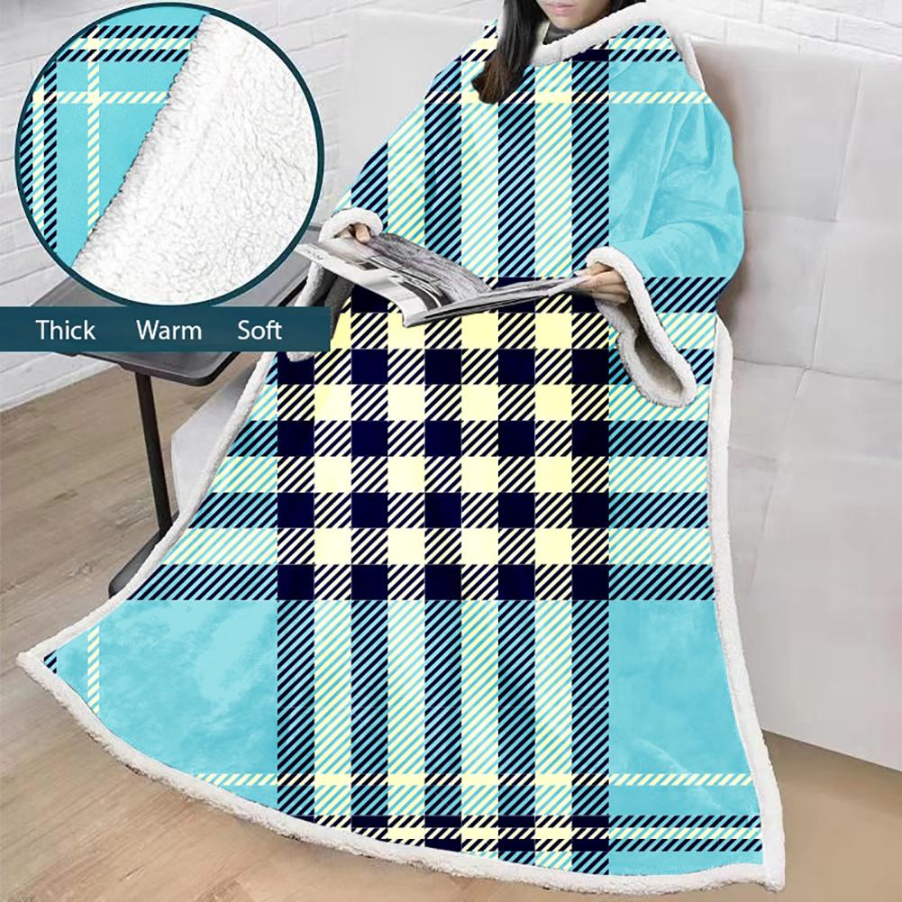 3D Digital Printed Blanket With Sleeves-Plaid Thickened Blanket Robe