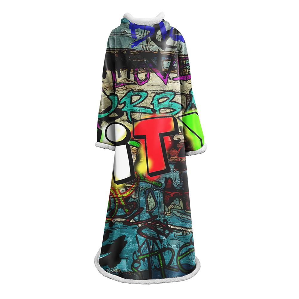 3D Digital Fashion Printed Blanket With Sleeves-Graffiti Blanket Robe