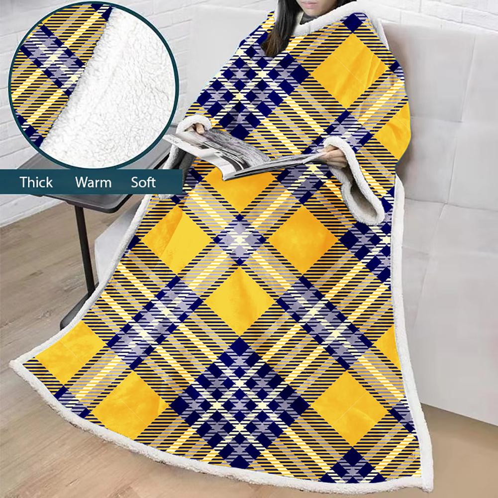 3D Digital Printed Blanket With Sleeves-Plaid Thickened Blanket Robe