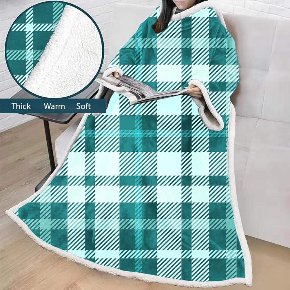 3D Digital Printed Blanket With Sleeves-Plaid Thickened Blanket Robe