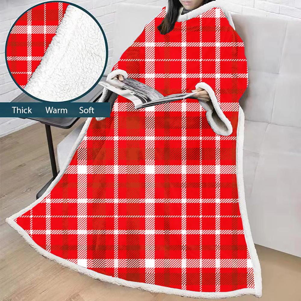 3D Digital Printed Blanket With Sleeves-Plaid Thickened Blanket Robe