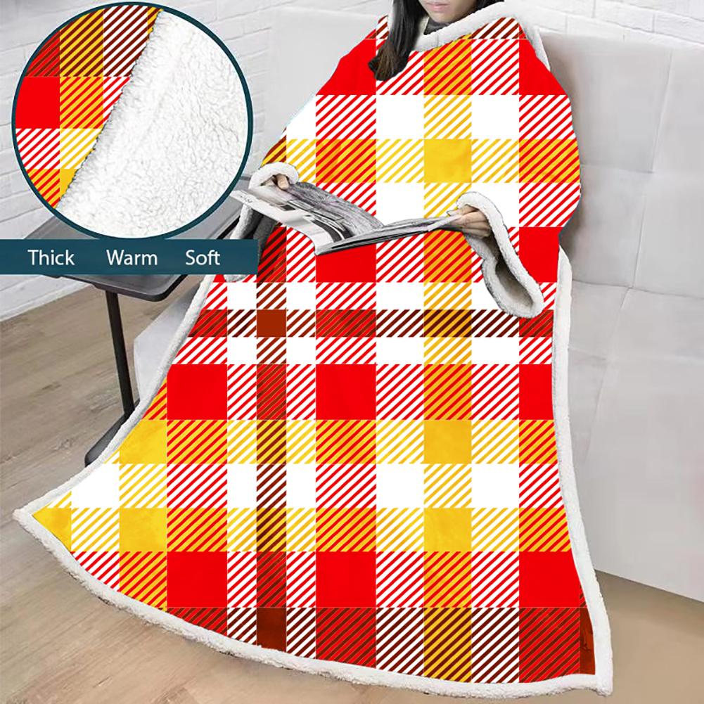 3D Digital Printed Blanket With Sleeves-Plaid Thickened Blanket Robe