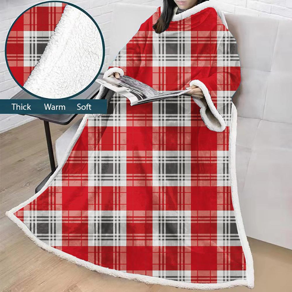 3D Digital Printed Blanket With Sleeves-Plaid Thickened Blanket Robe