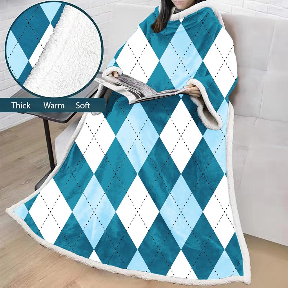 3D Digital Printed Blanket With Sleeves-Plaid Thickened Blanket Robe