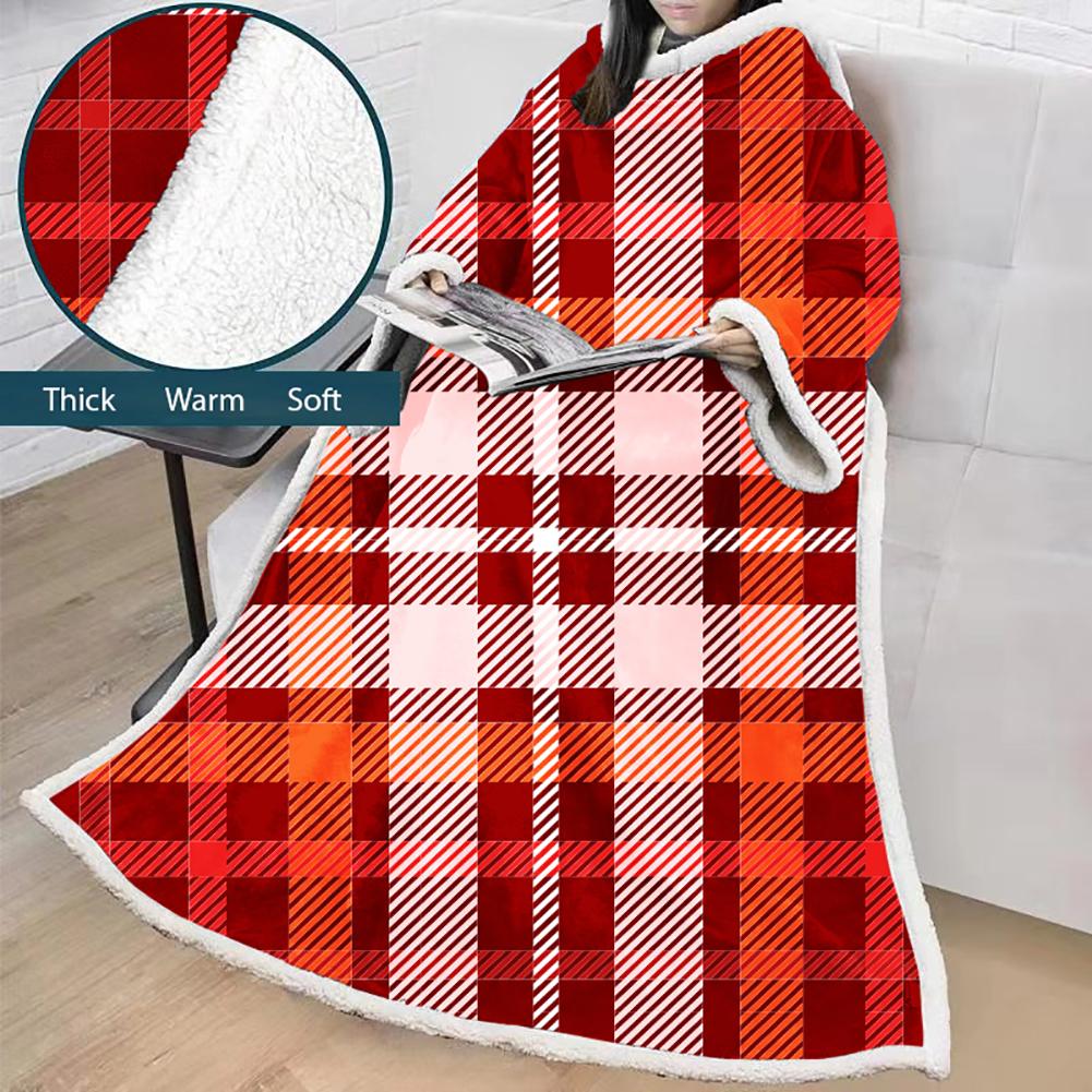 3D Digital Printed Blanket With Sleeves-Plaid Thickened Blanket Robe