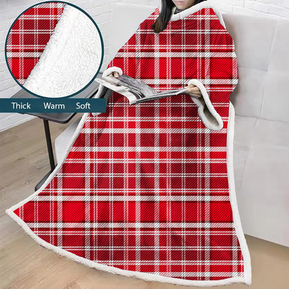 3D Digital Printed Blanket With Sleeves-Plaid Thickened Blanket Robe