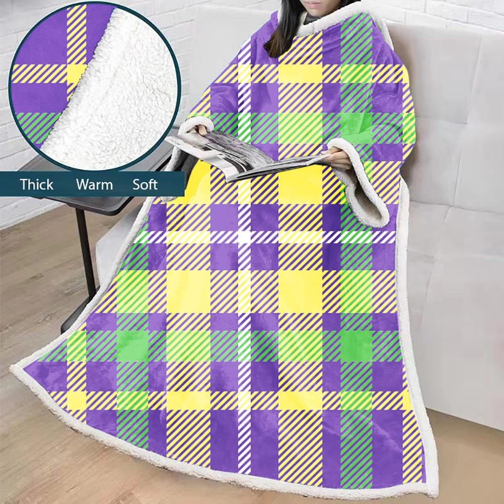 3D Digital Printed Blanket With Sleeves-Plaid Thickened Blanket Robe