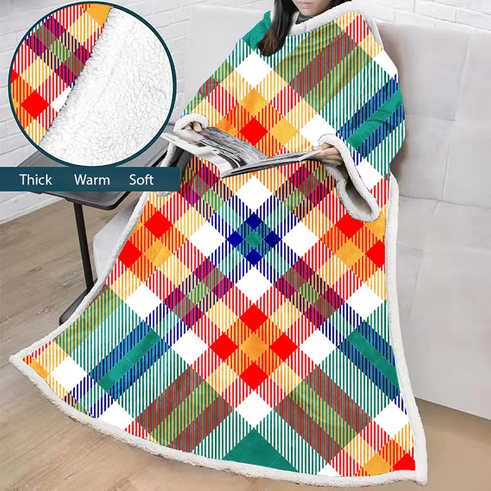 3D Digital Printed Blanket With Sleeves-Plaid Thickened Blanket Robe