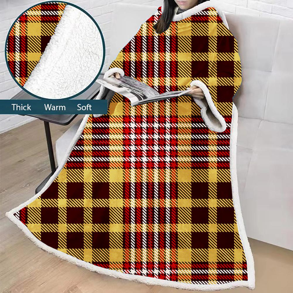 3D Digital Printed Blanket With Sleeves-Plaid Thickened Blanket Robe