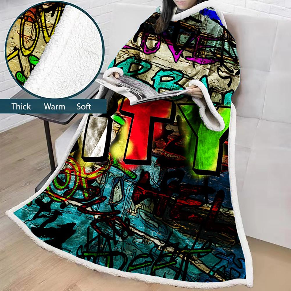 3D Digital Fashion Printed Blanket With Sleeves-Graffiti Blanket Robe