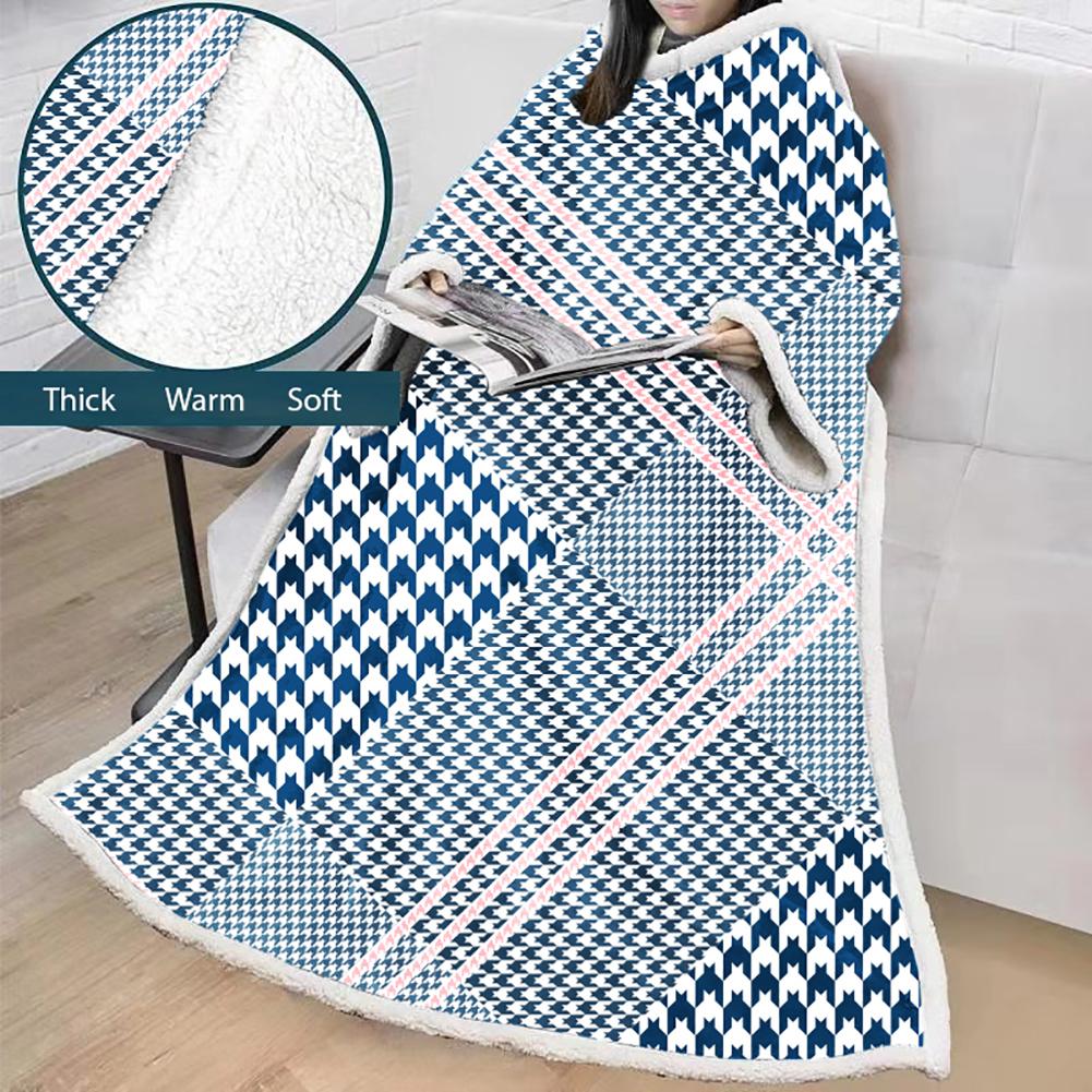 3D Digital Printed Blanket With Sleeves-Plaid Thickened Blanket Robe