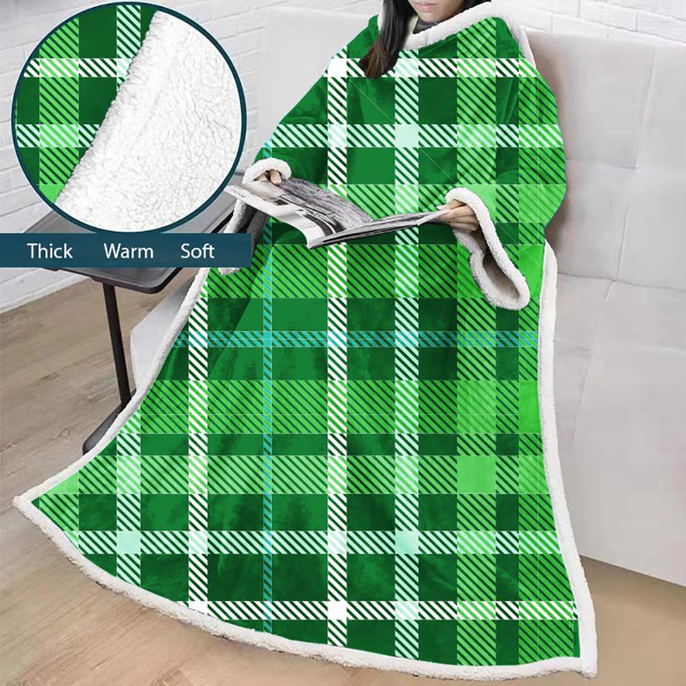 3D Digital Printed Blanket With Sleeves-Plaid Thickened Blanket Robe