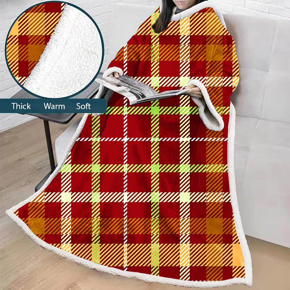 3D Digital Printed Blanket With Sleeves-Plaid Thickened Blanket Robe