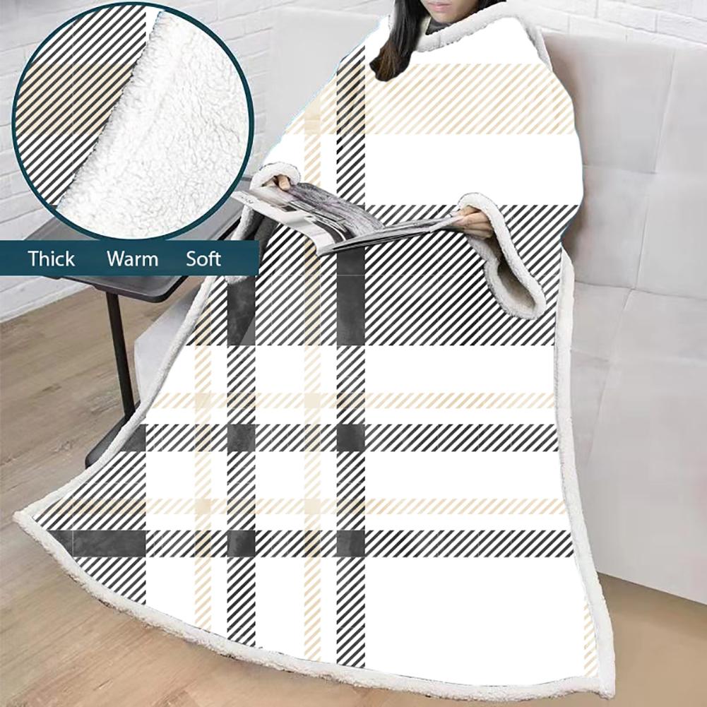 3D Digital Printed Blanket With Sleeves-Plaid Thickened Blanket Robe