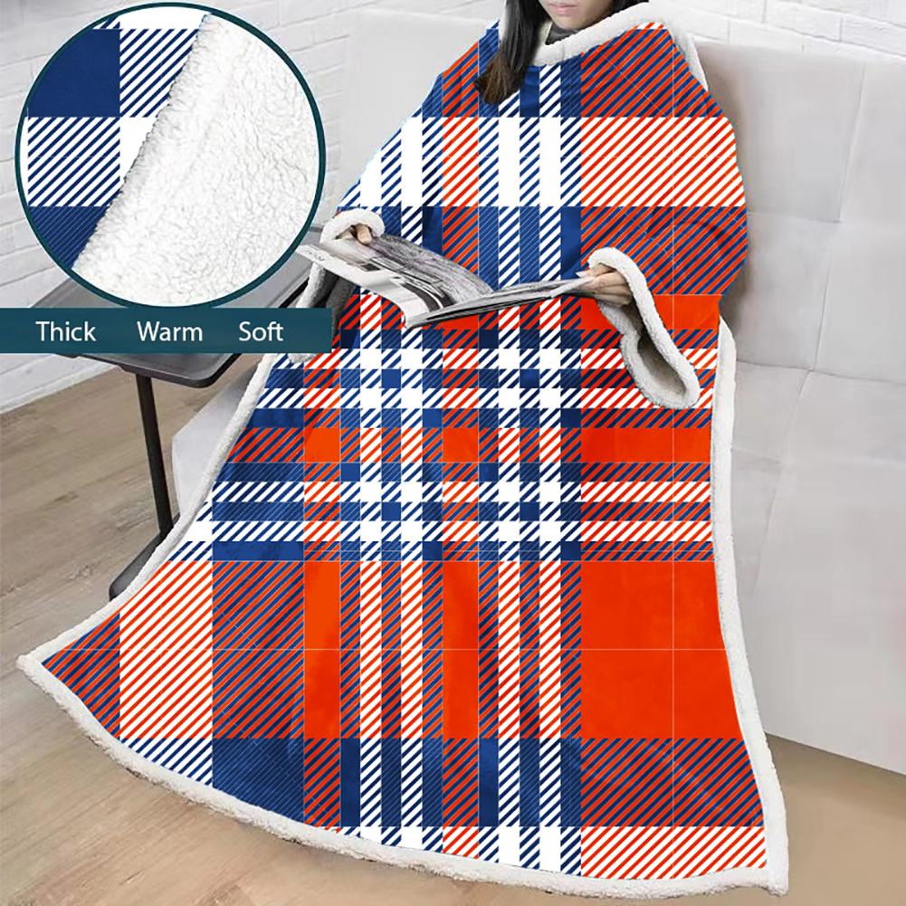 3D Digital Printed Blanket With Sleeves-Plaid Thickened Blanket Robe