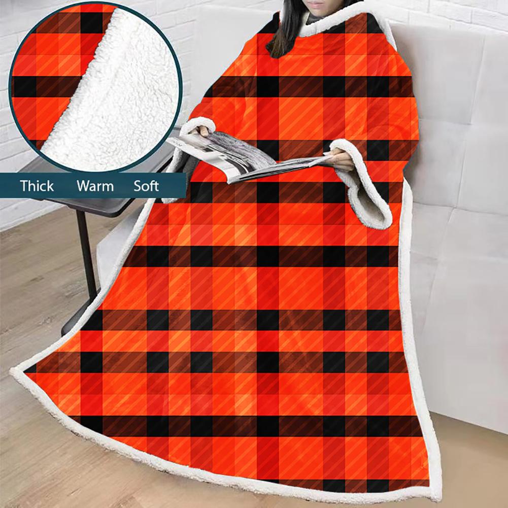 3D Digital Printed Blanket With Sleeves-Plaid Thickened Blanket Robe