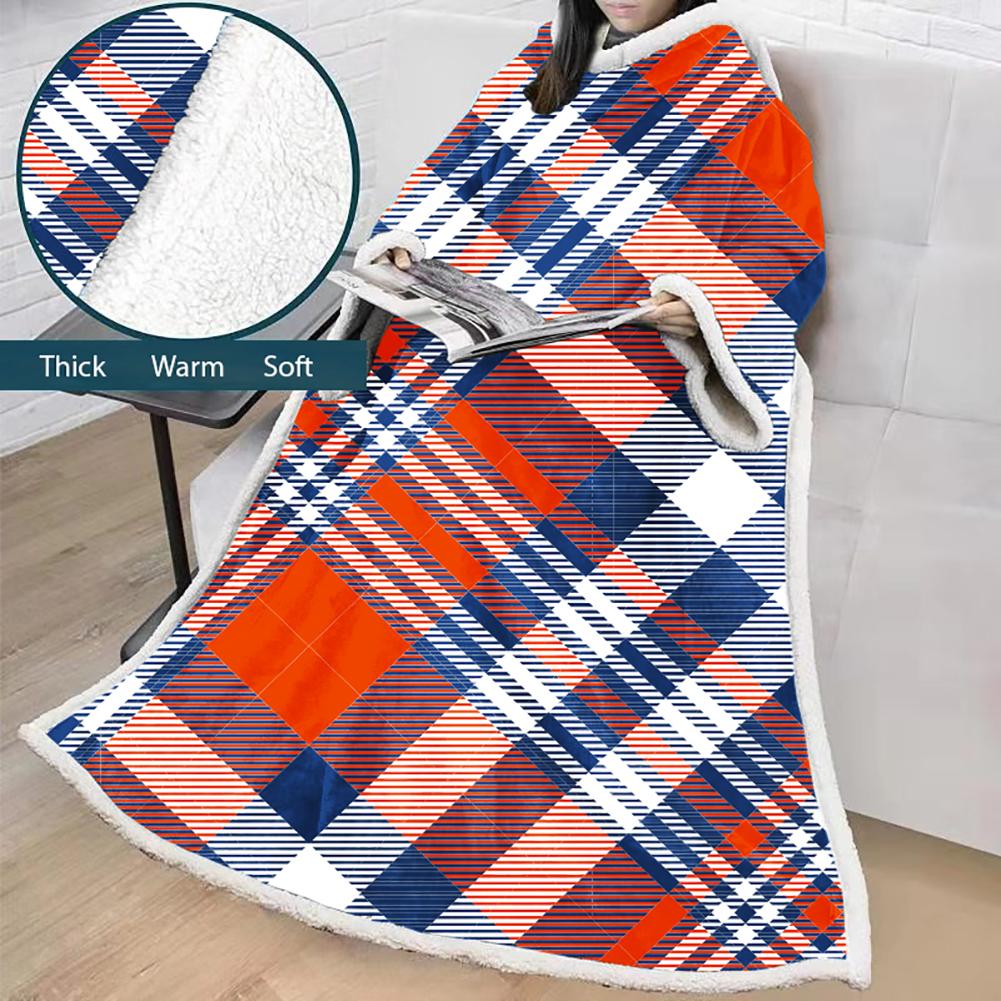 3D Digital Printed Blanket With Sleeves-Plaid Thickened Blanket Robe