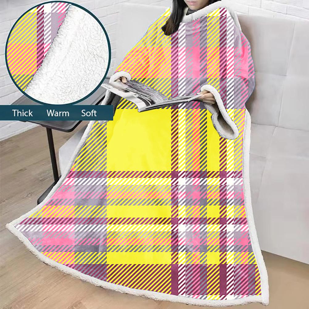 3D Digital Printed Blanket With Sleeves-Plaid Thickened Blanket Robe