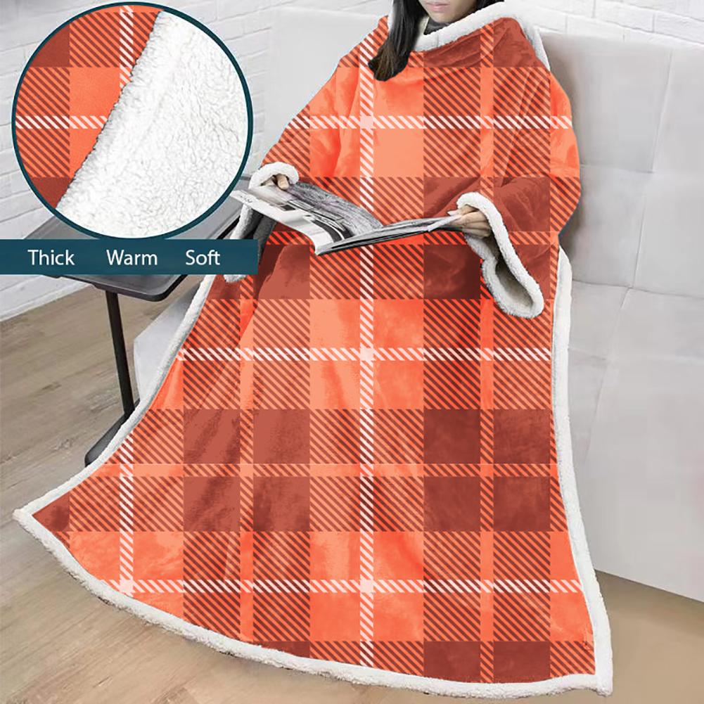 3D Digital Printed Blanket With Sleeves-Plaid Thickened Blanket Robe