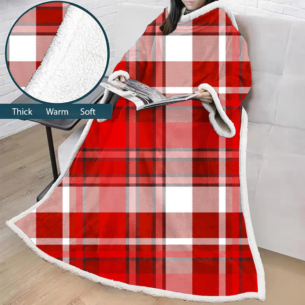 3D Digital Printed Blanket With Sleeves-Plaid Thickened Blanket Robe