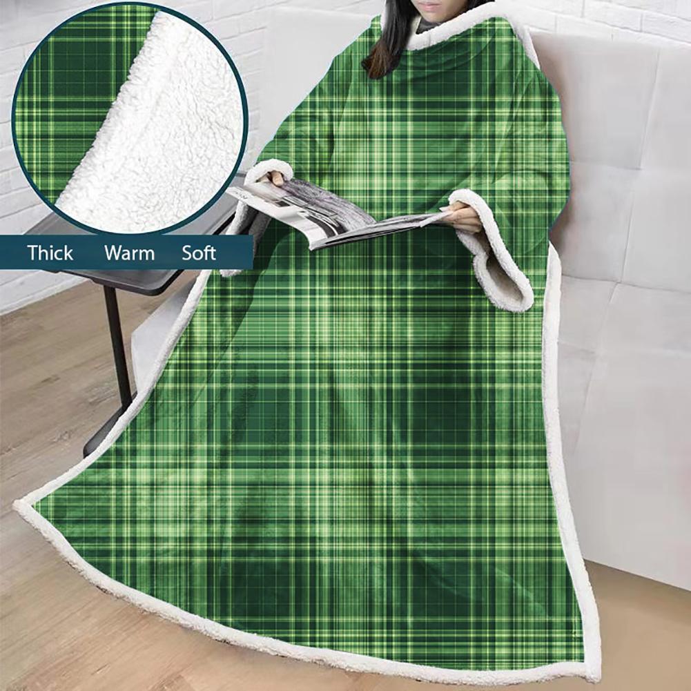 3D Digital Printed Blanket With Sleeves-Plaid Thickened Blanket Robe