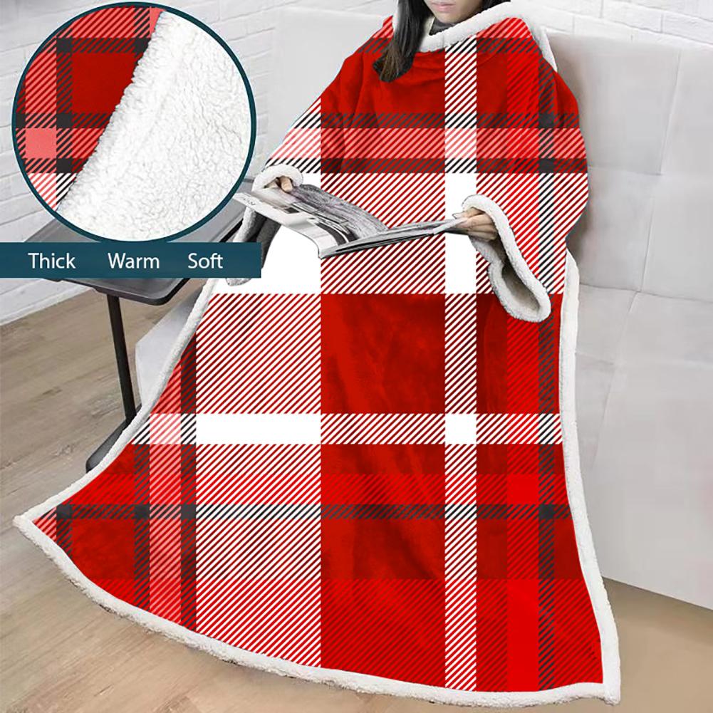 3D Digital Printed Blanket With Sleeves-Plaid Thickened Blanket Robe