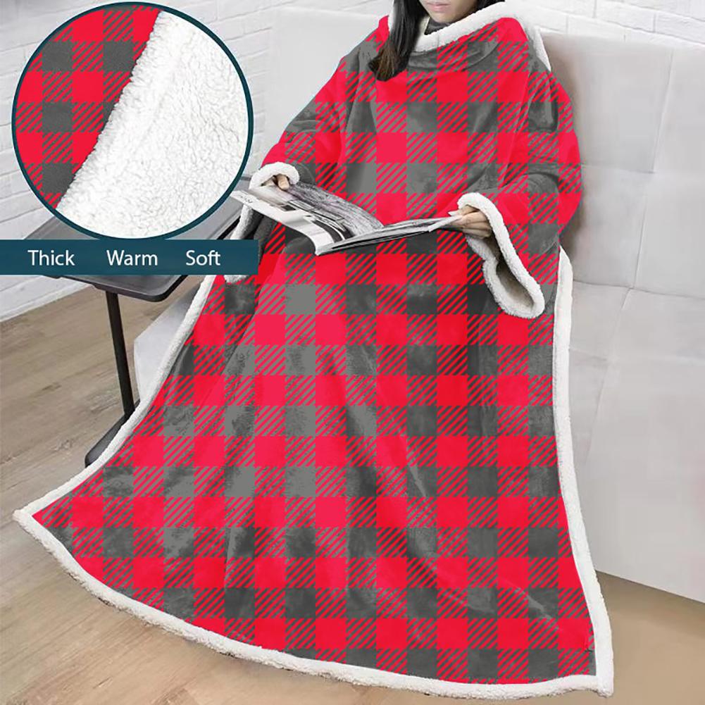 3D Digital Printed Blanket With Sleeves-Plaid Thickened Blanket Robe