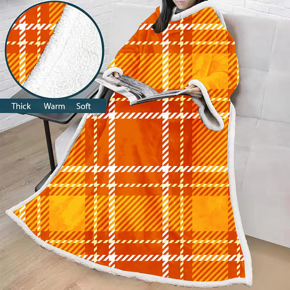 3D Digital Printed Blanket With Sleeves-Plaid Thickened Blanket Robe