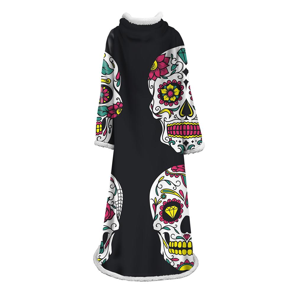3D Digital Printed Skull Blanket With Sleeves-Horror Blanket Robe