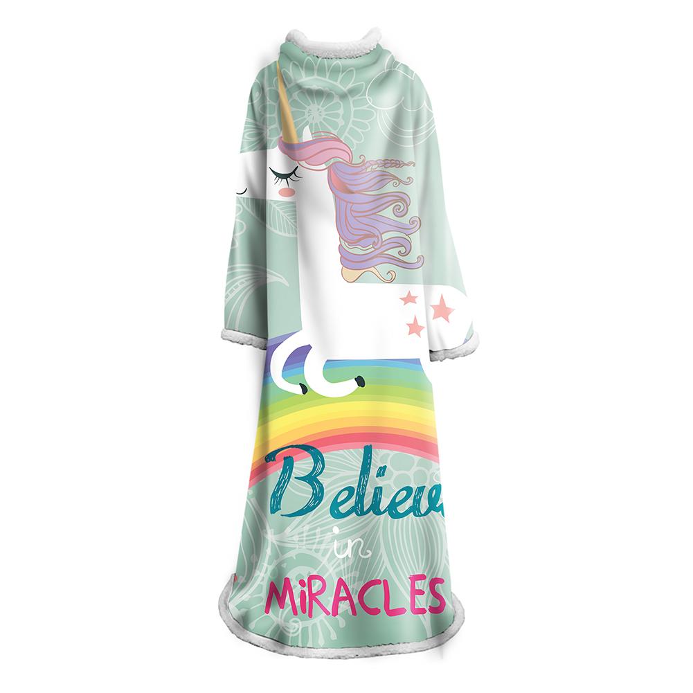 3D Digital Printed Blanket With Sleeves-Unicorn Cartoon Blanket Robe