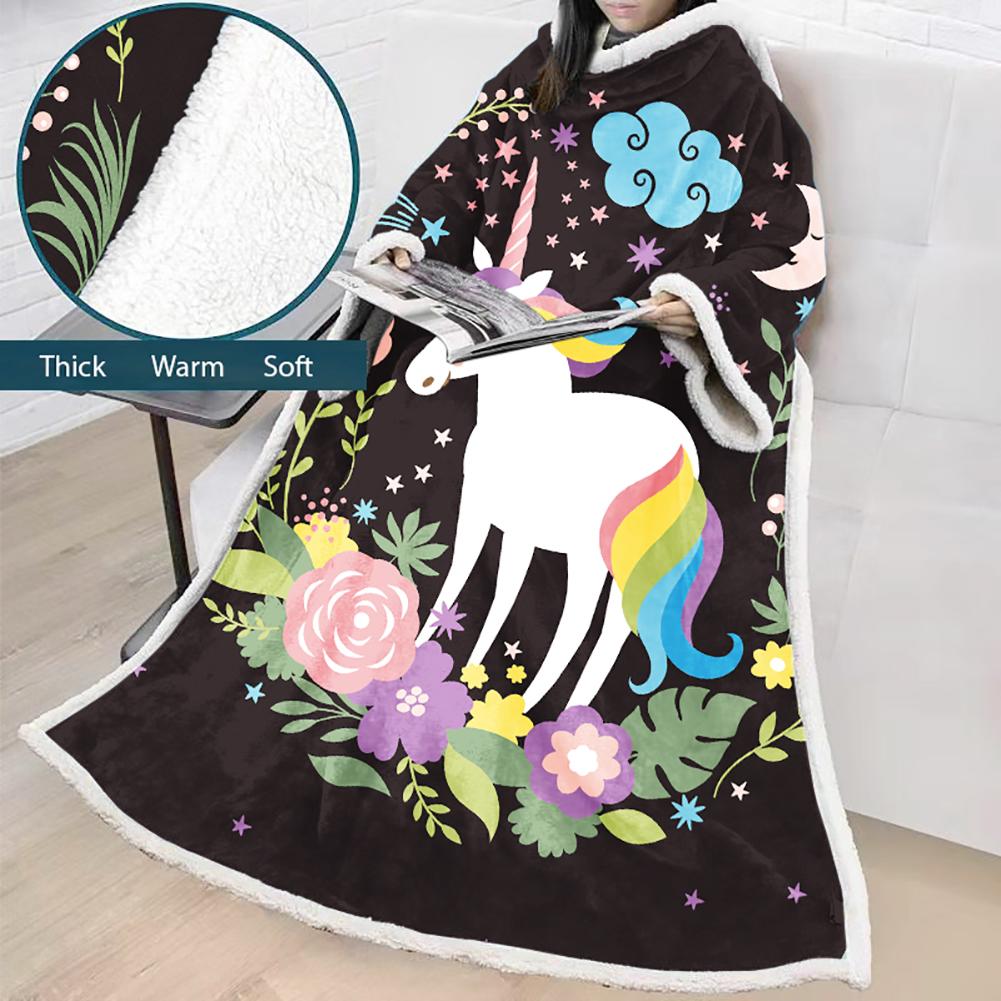 3D Digital Printed Blanket With Sleeves-Unicorn Cartoon Blanket Robe