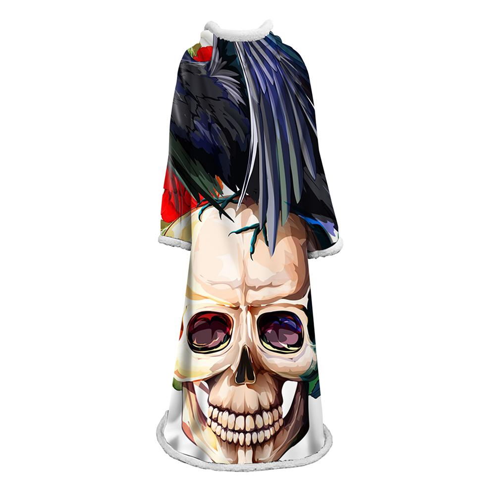 3D Digital Printed Skull Blanket With Sleeves-Horror Blanket Robe