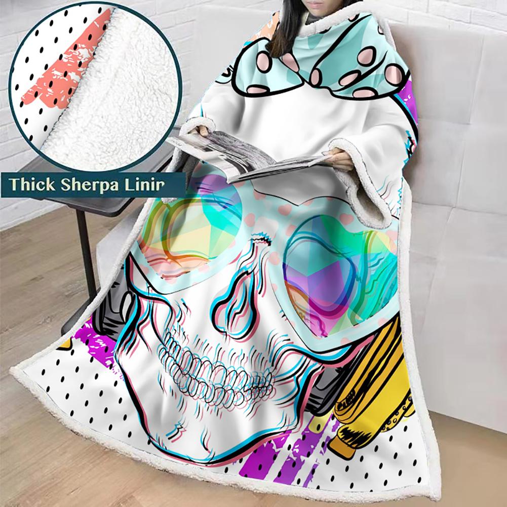 3D Digital Printed Skull Blanket With Sleeves-Horror Blanket Robe