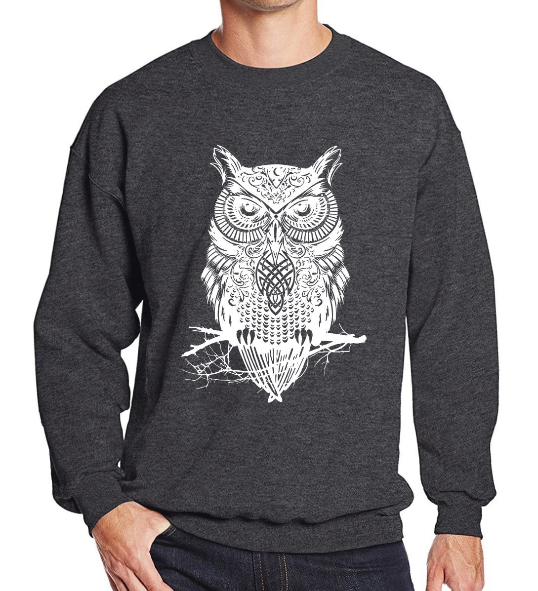 Men&#39;s Sweatshirts - Men&#39;s Sweatshirt Series Owl White Icon Fleece Sweatshirt
