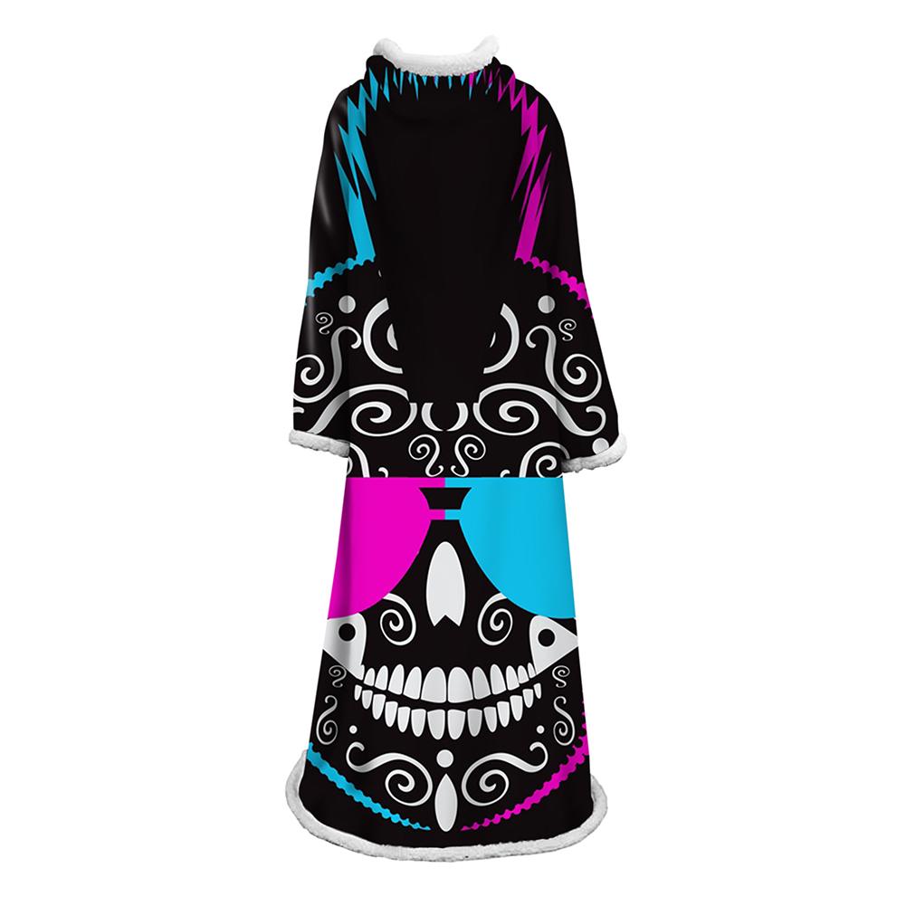 3D Digital Printed Skull Blanket With Sleeves-Horror Blanket Robe