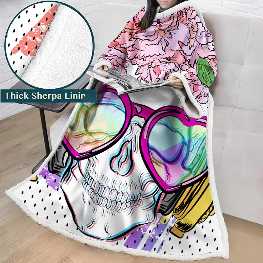 3D Digital Printed Skull Blanket With Sleeves-Horror Blanket Robe