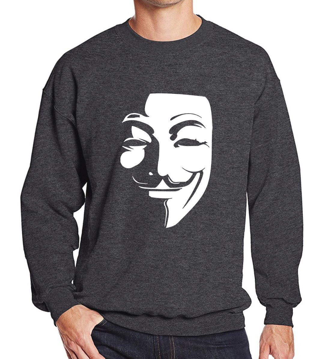 Men&#39;s Sweatshirts - Men&#39;s Sweatshirt Series V-Vendetta White Icon Fleece Sweatshirt