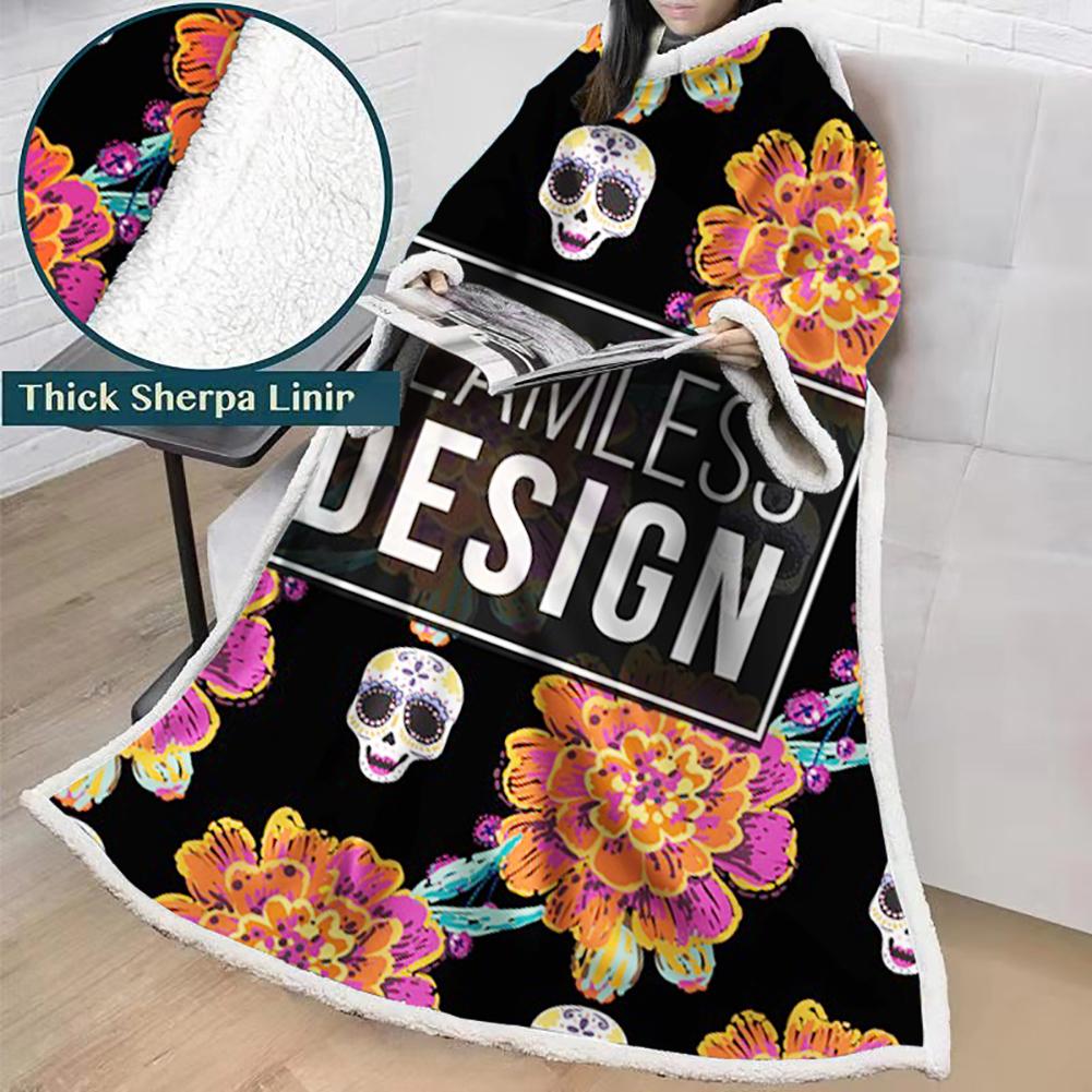 3D Digital Printed Skull Blanket With Sleeves-Horror Blanket Robe