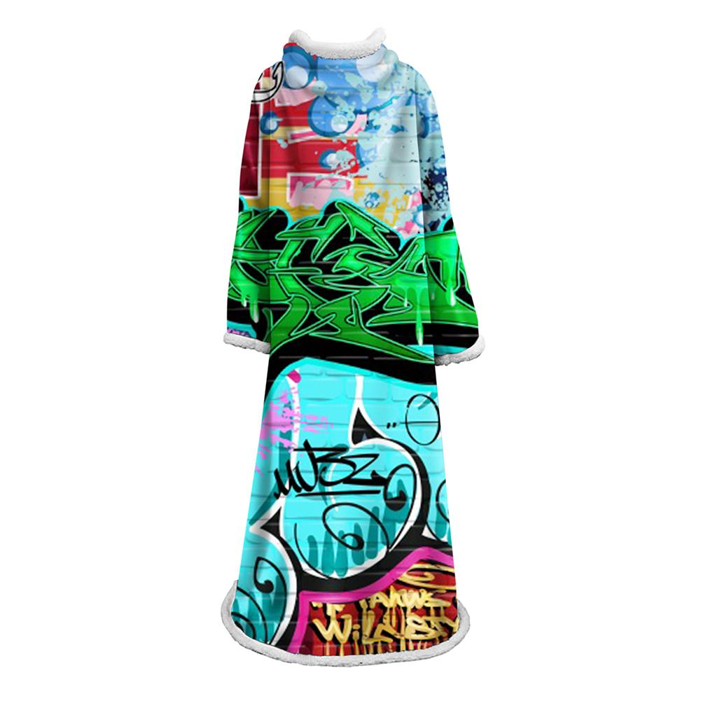 3D Digital Fashion Printed Blanket With Sleeves-Graffiti Blanket Robe