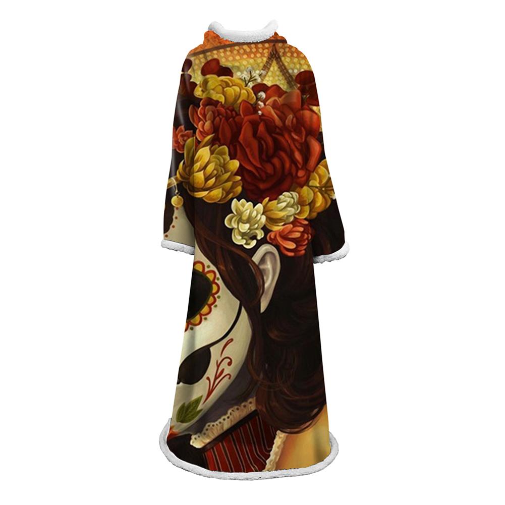 3D Digital Printed Skull Blanket With Sleeves-Horror Blanket Robe