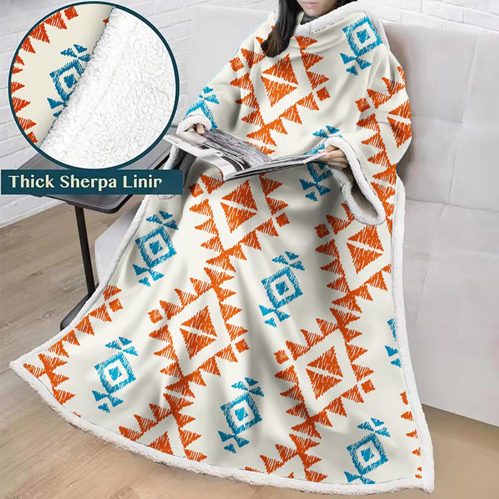 3D Digital Printed Blanket With Sleeves-Geometric Designs Blanket Robe