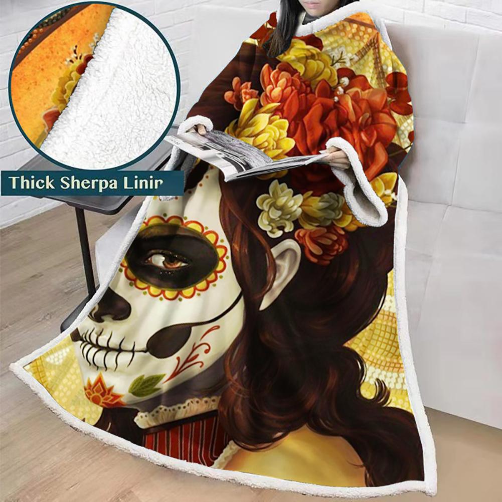 3D Digital Printed Skull Blanket With Sleeves-Horror Blanket Robe