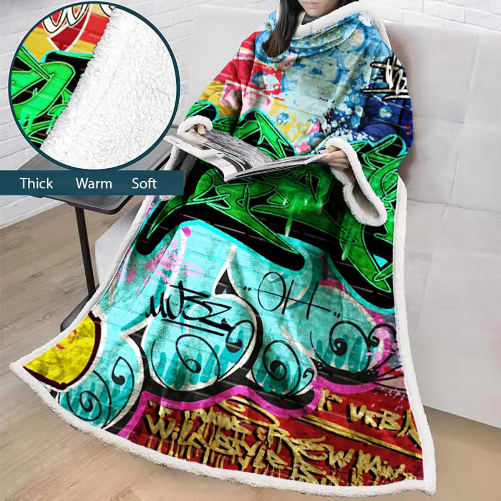 3D Digital Fashion Printed Blanket With Sleeves-Graffiti Blanket Robe