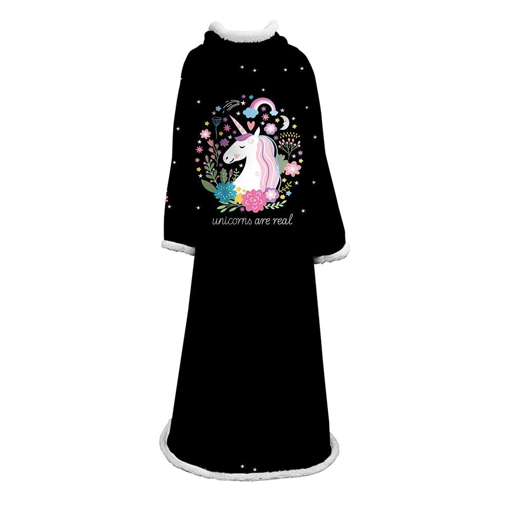 3D Digital Printed Blanket With Sleeves-Cartoon Unicorn Blanket Robe